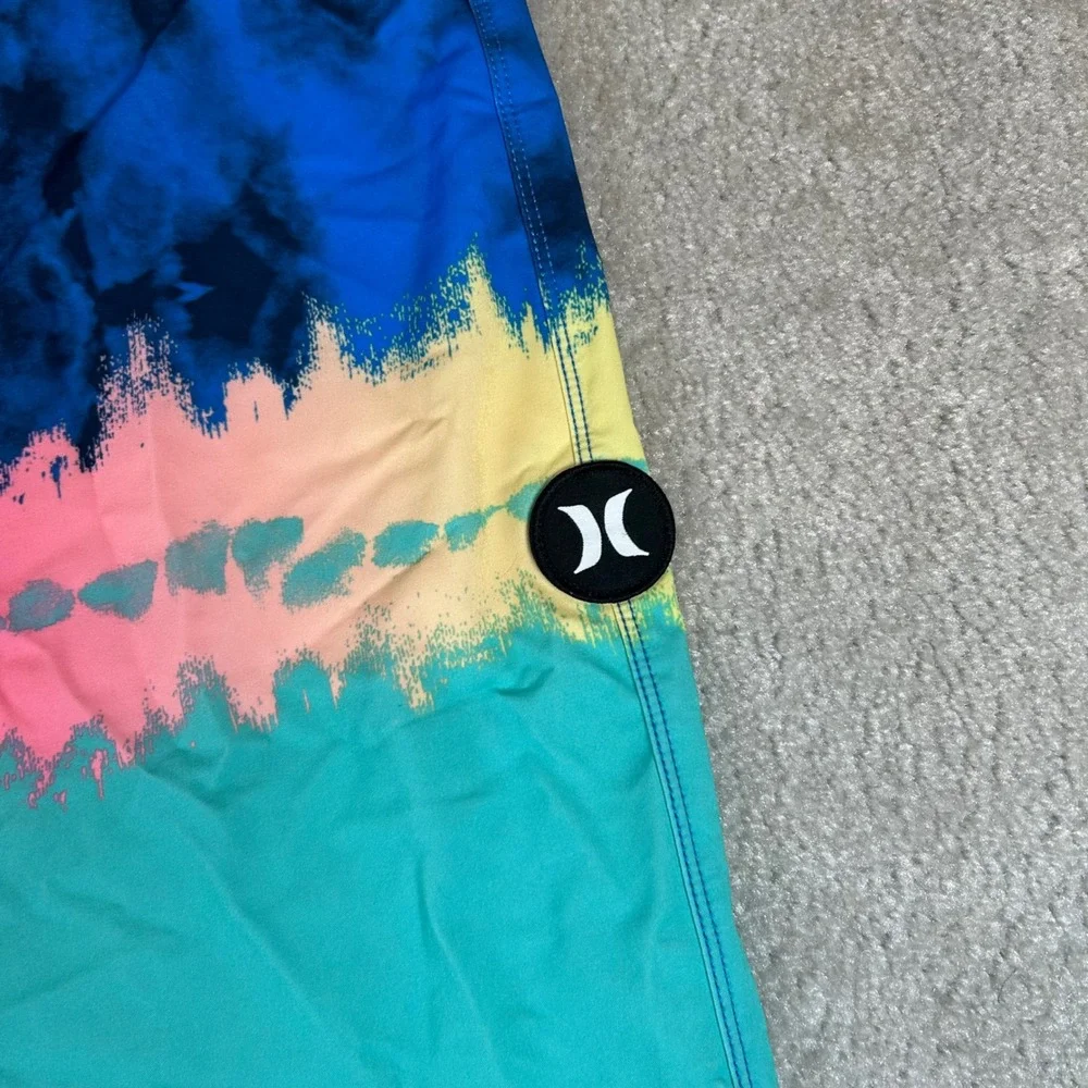 Hurley Board Shorts Mens 34 Blue Pink Teal‎ Tie Dye Stripe Surf Swim Trunks